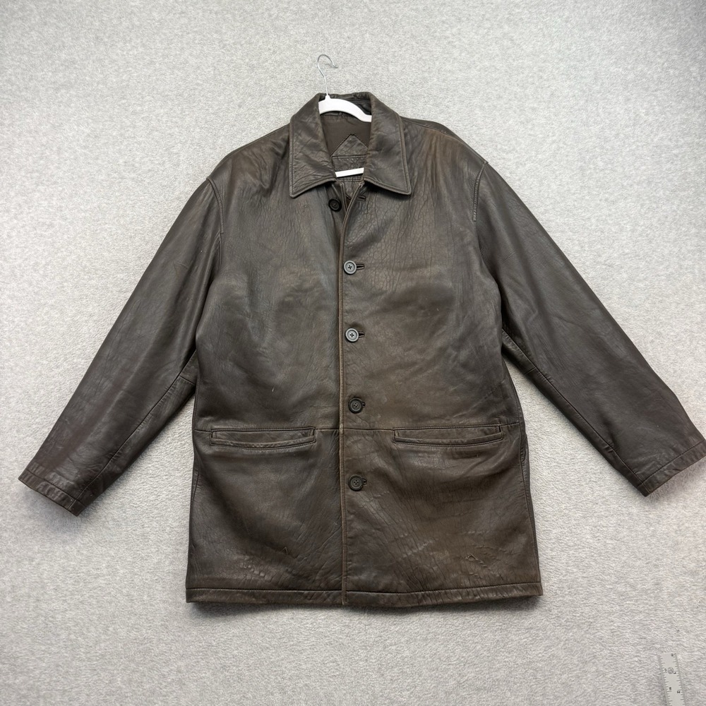 Roundtree & Yorke Men's Brown Lambskin Overcoat Jacket Pockets Long M‎ Leather